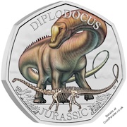 2024 Diplodocus 50p BU Colourised - Tales of the Earth - Charles III